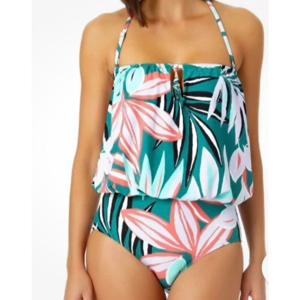 NWT Anne Cole tropical Hawaiian print halter strap one piece swimsuit 12